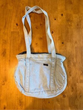 Light Blue Denim Shoulder Tote with Front Pocket